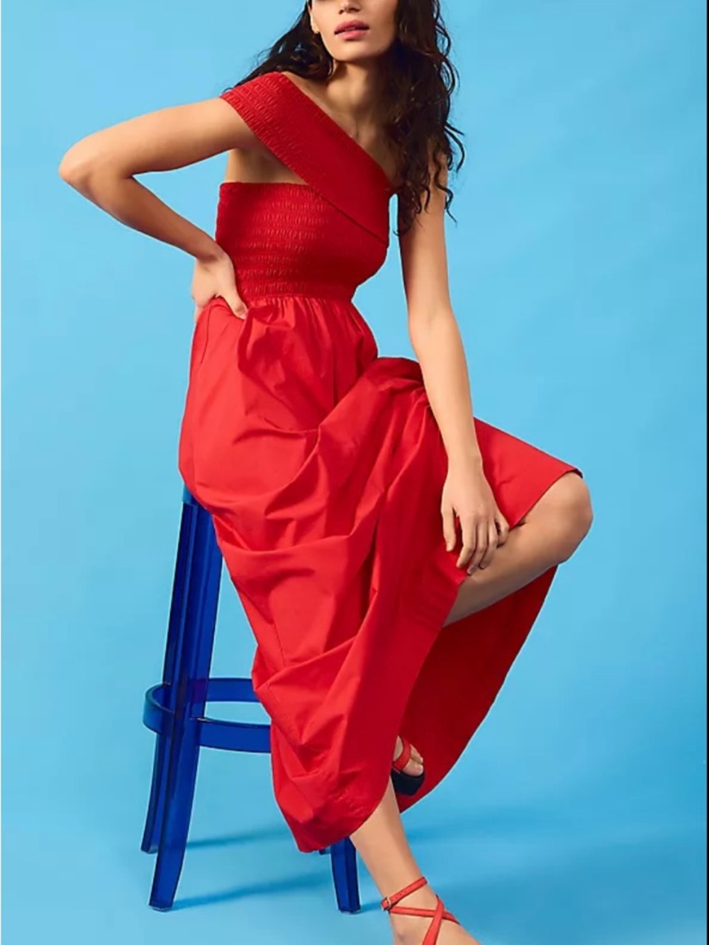 One-Shoulder Red S/W/F Maxi Dress